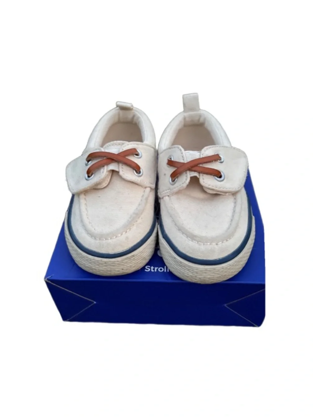 Gymboree Cream Canvas Kids Sneakers with Brown Accents and Blue Trim